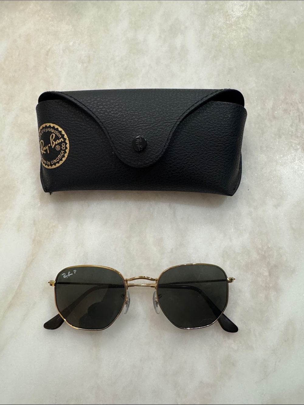 Ray-Ban Gold Frame Sunglasses with Black Lenses